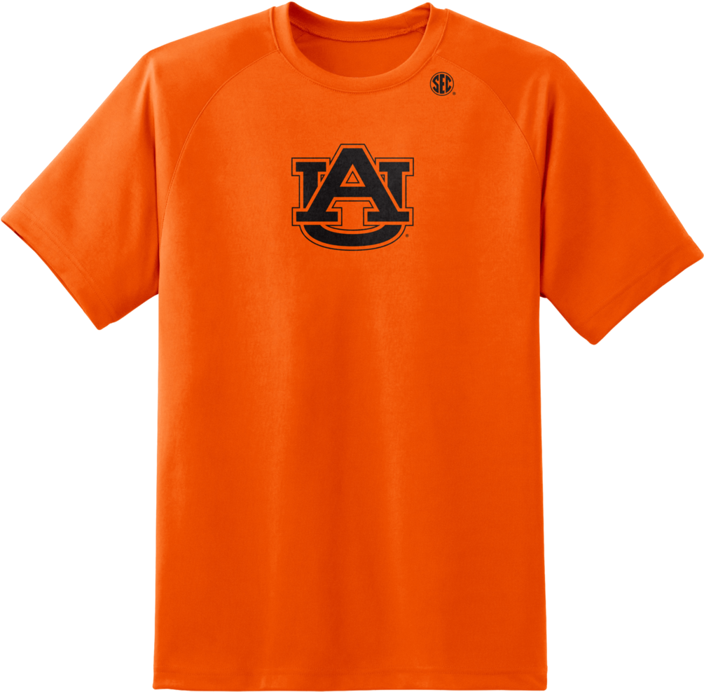 Neon Orange Polyester Auburn Sec Logo Shirt - Plain T Shirt Png Orange (1004x1024), Png Download