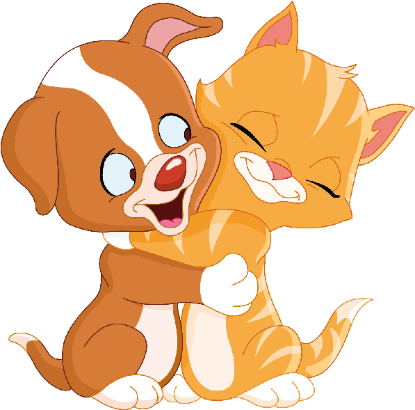Dog & Cat Clipart - Cute Cat And Dog Cartoon (600x600), Png Download