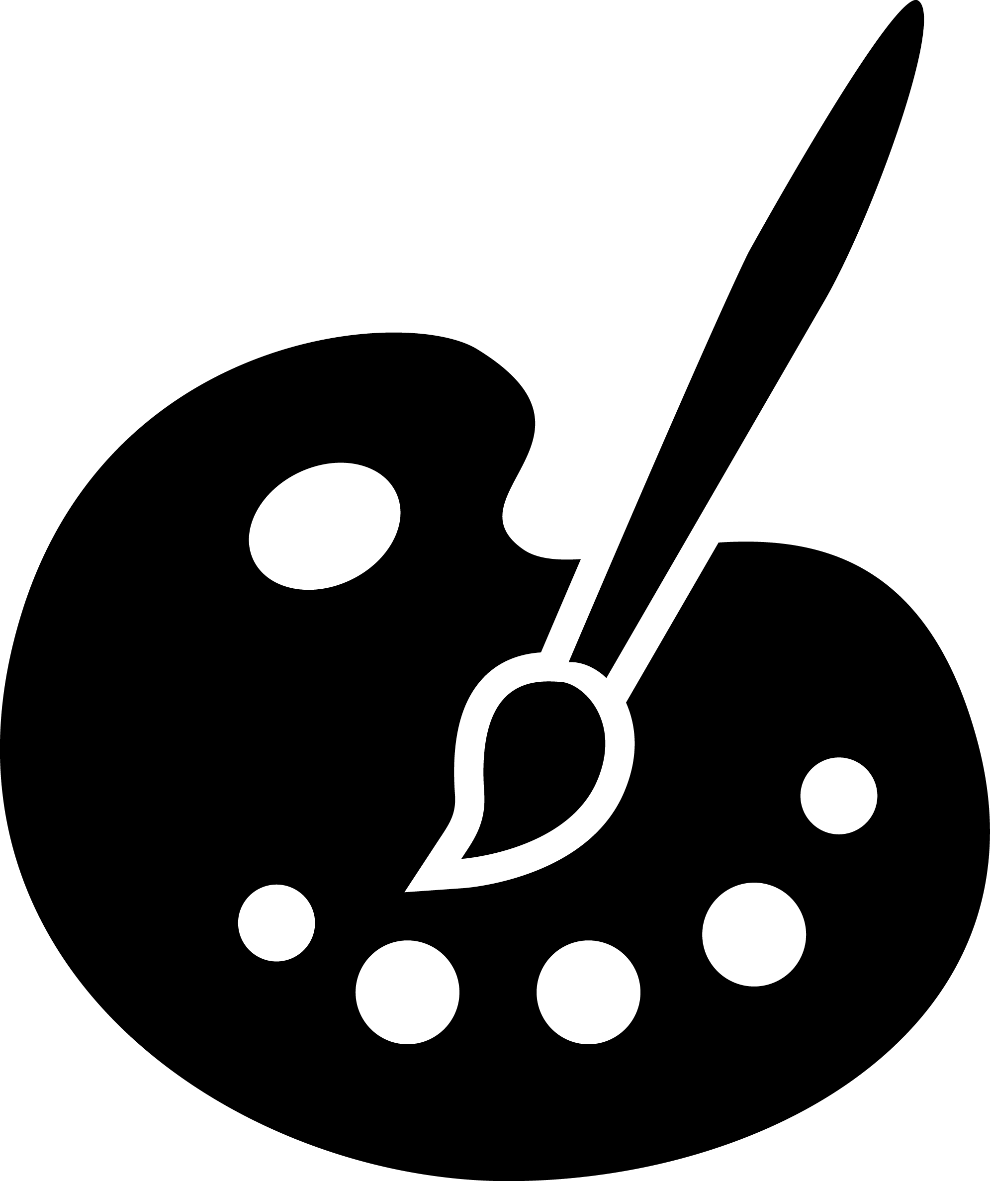 Символ искусства. Силуэт художника. Значок художника. Палитра с красками и кистями. Символ живописи.