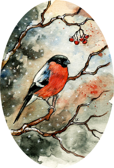 Christmas Card By Liga-marta On Deviantart - Watercolor Painting (400x590), Png Download