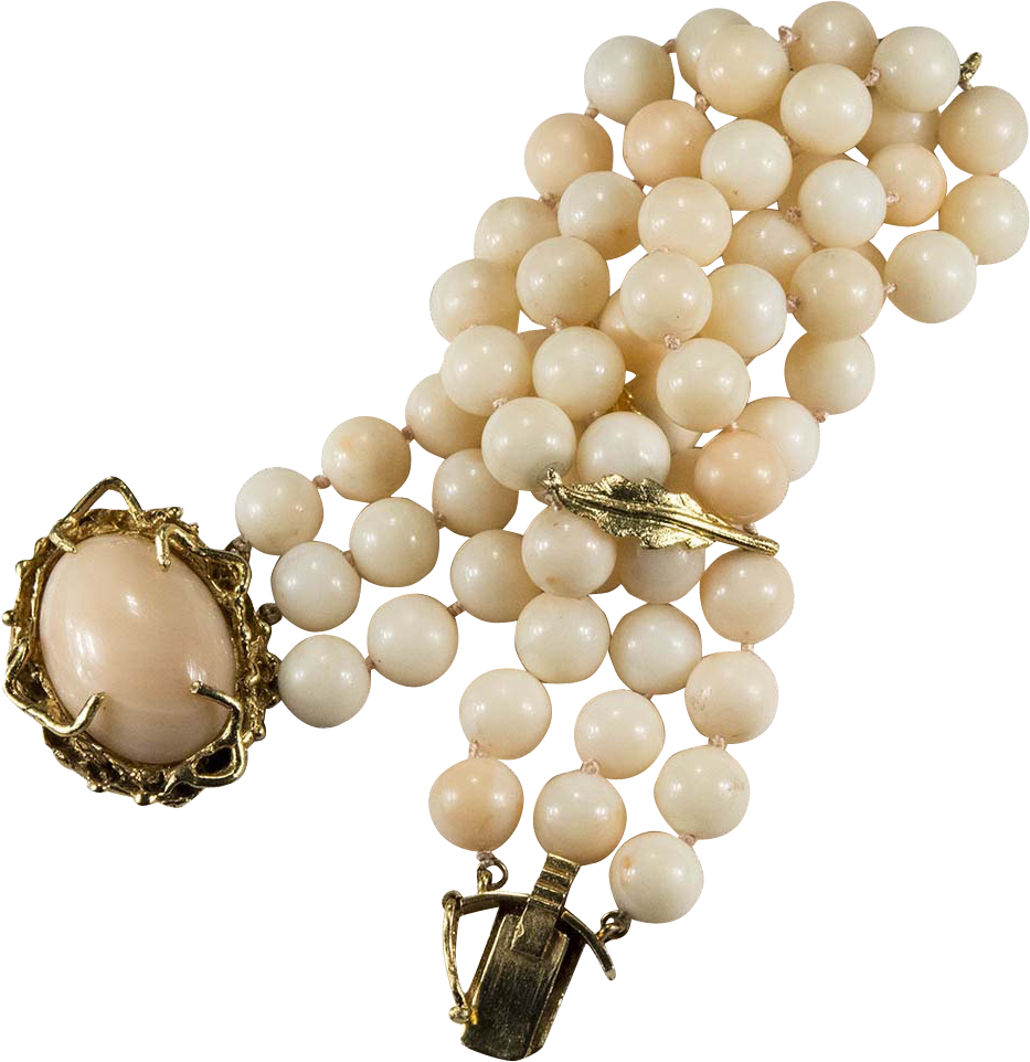 Glowing Natural Angel Skin Coral Bracelet 14k Gold - Pearl (961x961), Png Download