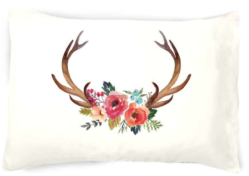 Do It Yourselfie Bucking Around Pillowcase - Deer Antler With Flowers Clip Art (1024x845), Png Download