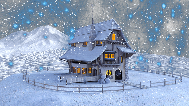 Christmas, Winter, House, Snow - Christmas Miracle In July [book] (604x340), Png Download
