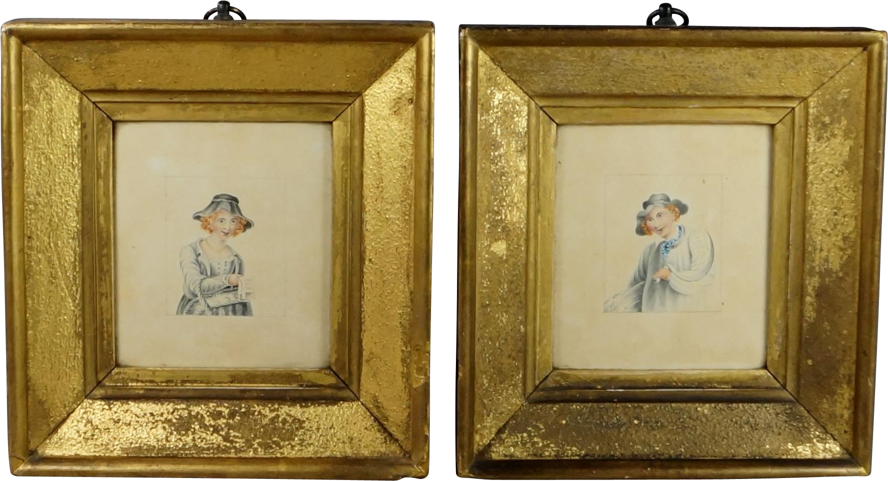 Antique Georgian Miniature Watercolor Pair Lemon Gilt - Watercolor Painting (1779x1779), Png Download