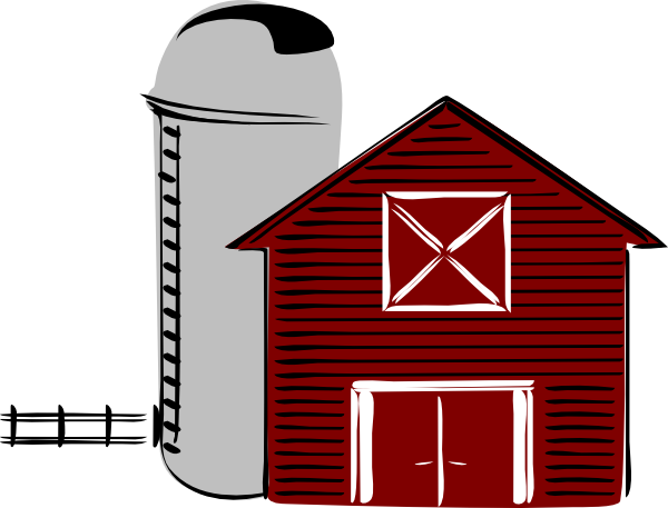 Cartoon Barn Clip Art Along With Cartoon Farm Animals - Barn With Silo Clipart (600x457), Png Download