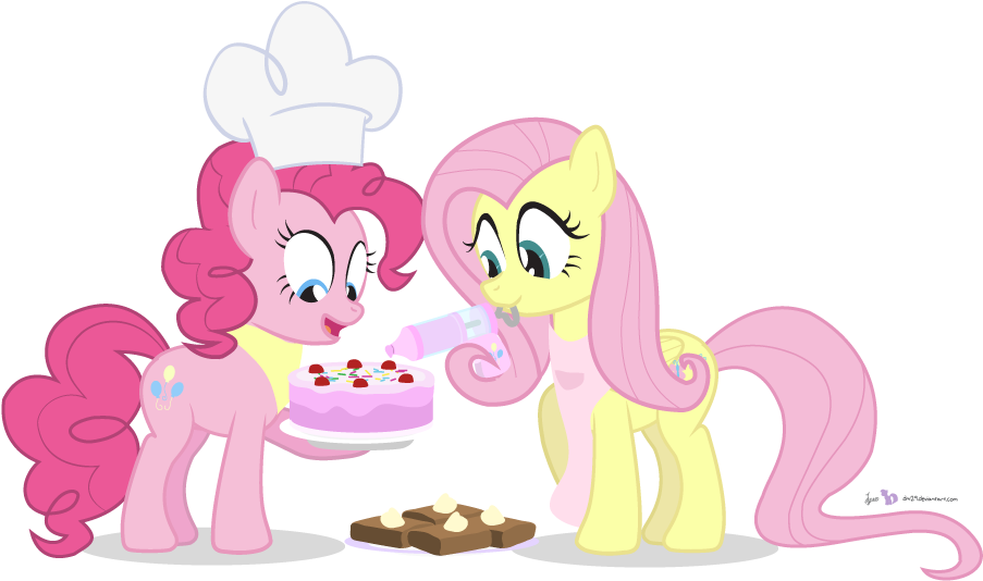 Brownies, Cake, Chef's Hat, Clothes, Duo, Fluttershy, - Birthday (960x580), Png Download