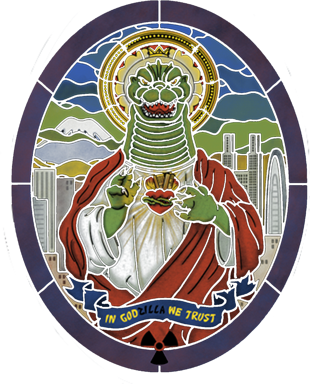 In Godzilla We Trust - Circle (1400x1764), Png Download