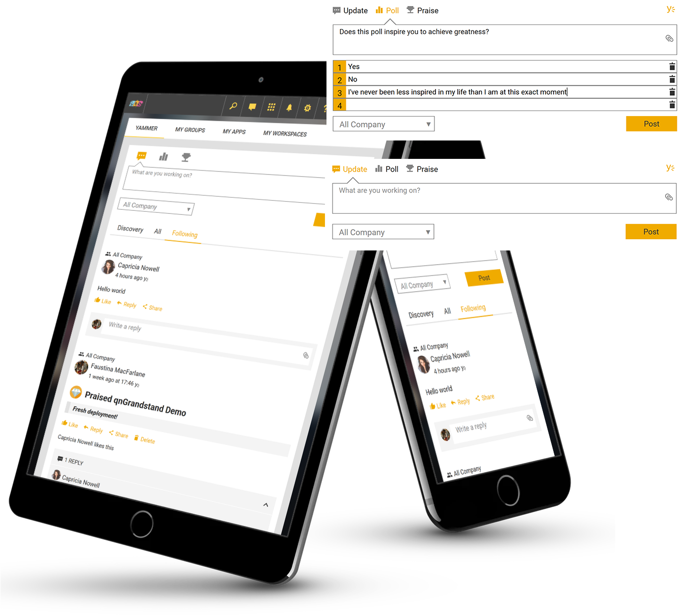 Yammer Feed - Mobile Device (1394x1302), Png Download
