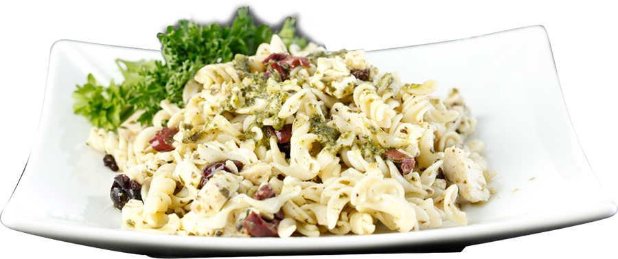 Fusilli Salad With Pesto And Chicken - Pasta With Pancetta (900x377), Png Download