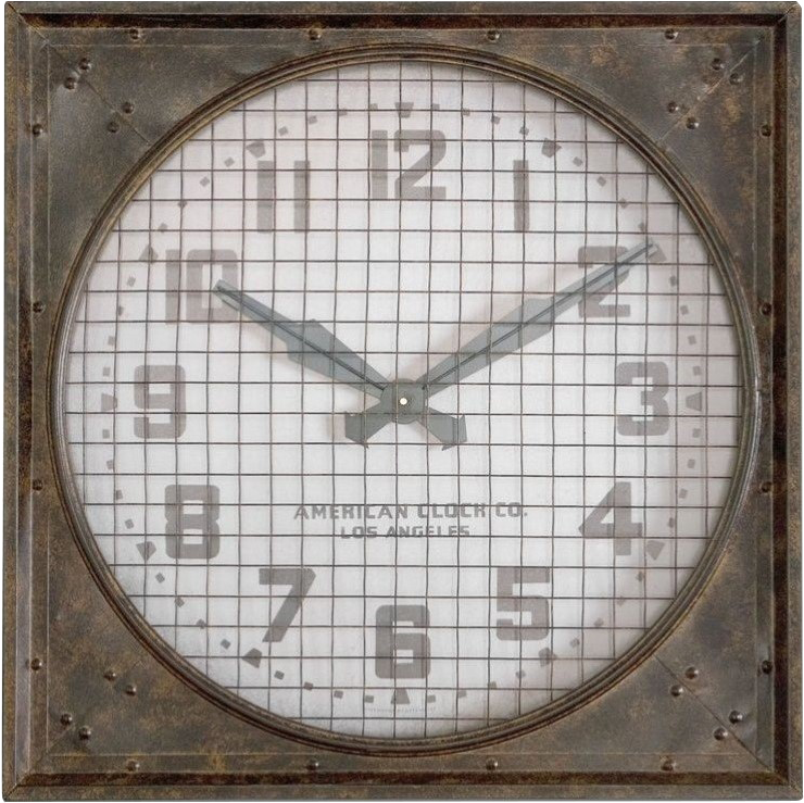 Uttermost 'warehouse' Rust Brown Wall Clock With Grill (798x798), Png Download