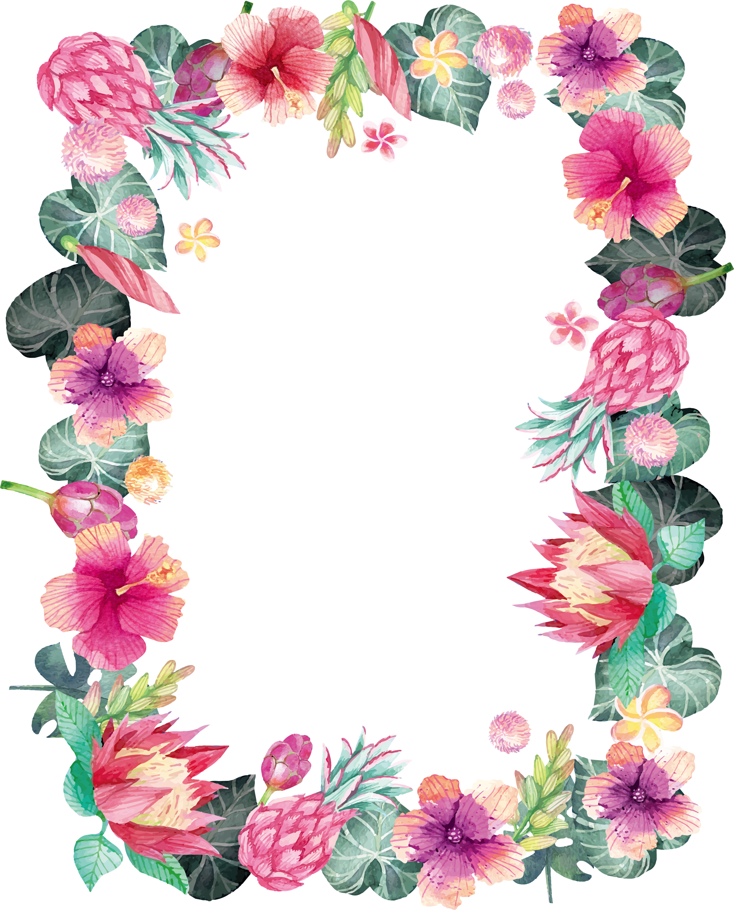 Post It Note Watercolour Flowers Watercolor Painting - Flowers Watercolor Frame Hd Png (2385x2958), Png Download