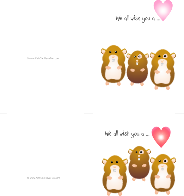 Valentine's Day Cute Hamsters Double-sided Cards - Clip Art (612x652), Png Download