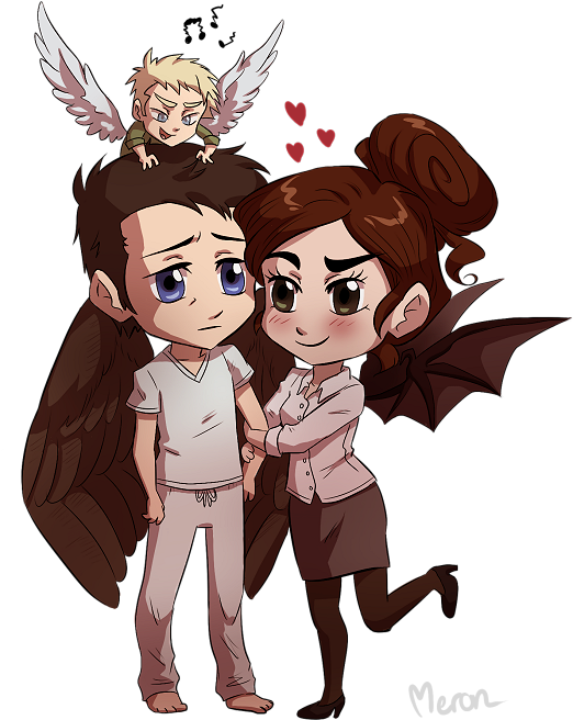 Angels And Demons Meg Supernatural, Supernatural Drawings, - Supernatural Castiel And Meg Fanart (589x700), Png Download