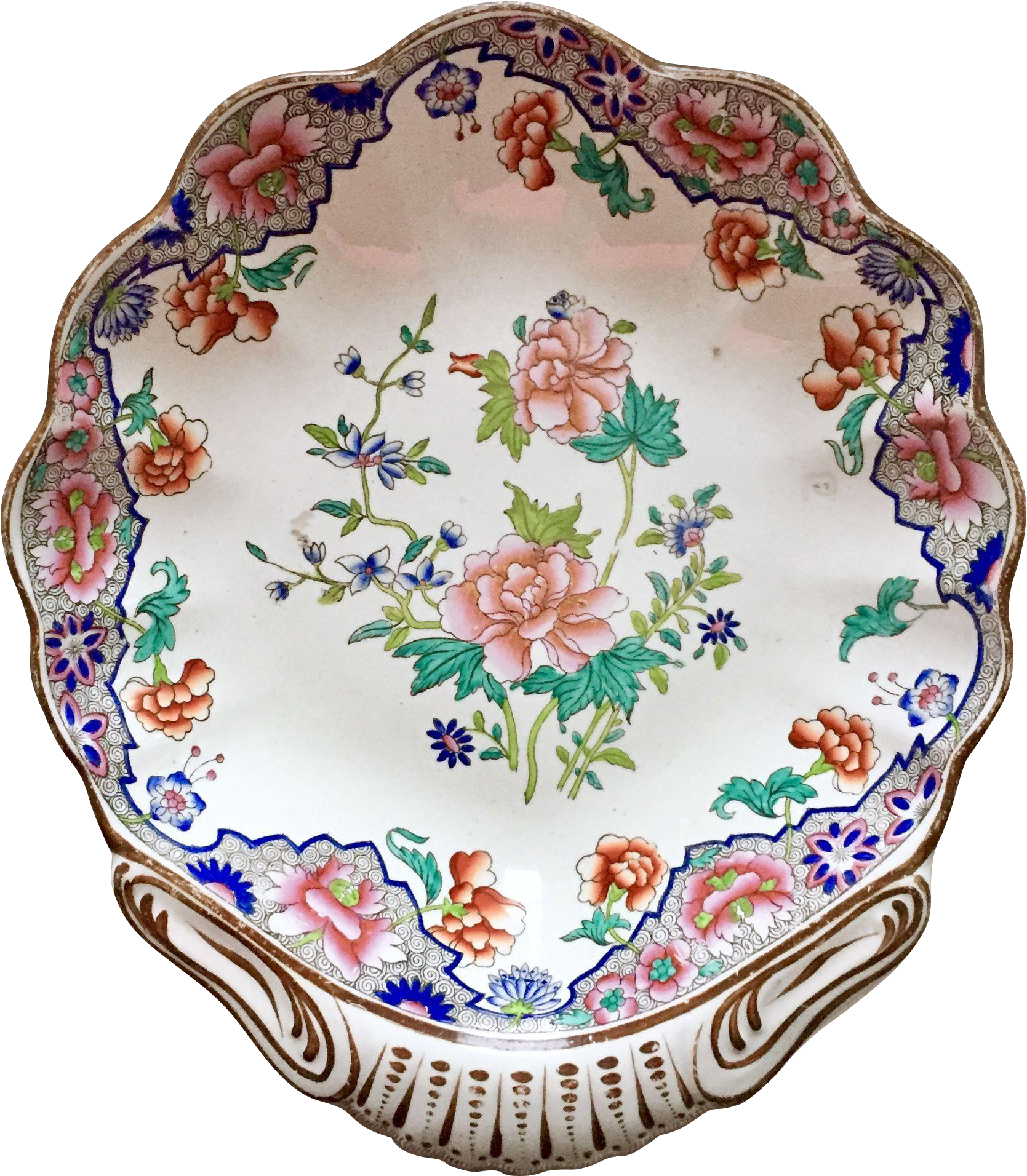 Antique Spode Shell Dish With Peony Pattern Ship Border, - Spode (1911x1911), Png Download