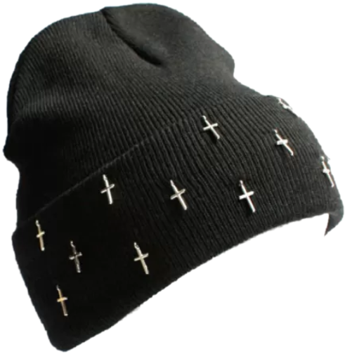 Goth Cross Beanie Beanies Hat Tumblr Grunge Kpop Kawa - Beanie (618x599), Png Download