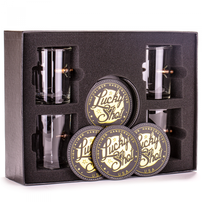 Lucky Shot 308 Caliber Bullet Whiskey Glasses And Coaster (900x700), Png Download