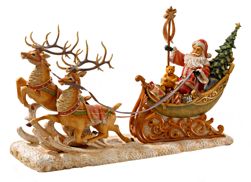 Santa With Sleigh Ride - Rentierschlitten Png (965x700), Png Download