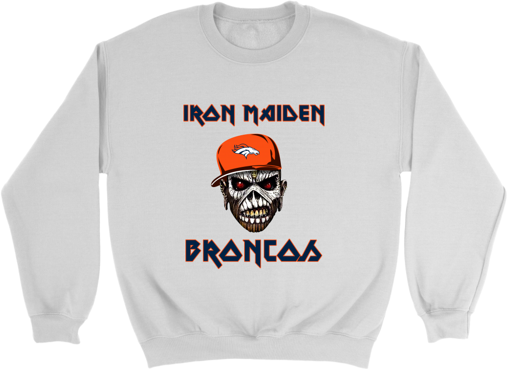 Denver Broncos Iron Maiden Heavy Metal Football Sweatshirt - Iron Maiden (1024x1024), Png Download