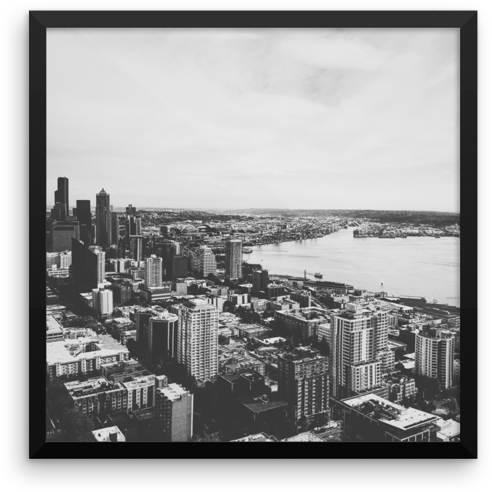 Framed B W Print Of The Seattle Skyline - Seattle (1000x1000), Png Download