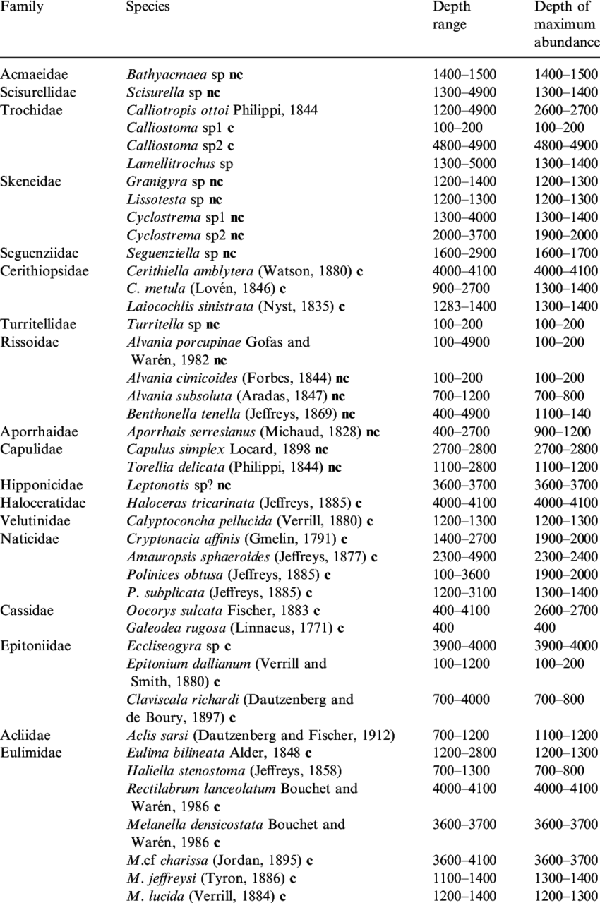 Depth Distribution Of Prosobranchs From The Porcupine - Porcupine Seabight (850x1279), Png Download