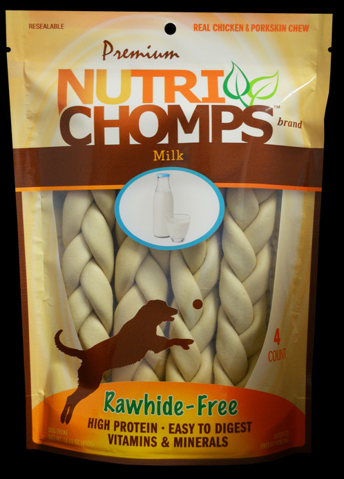 This 4-count Package Of Wholesome Real Milk Braids - Premium Pork Chomps Assorted Flavors Twists Dog Treats, (498x694), Png Download