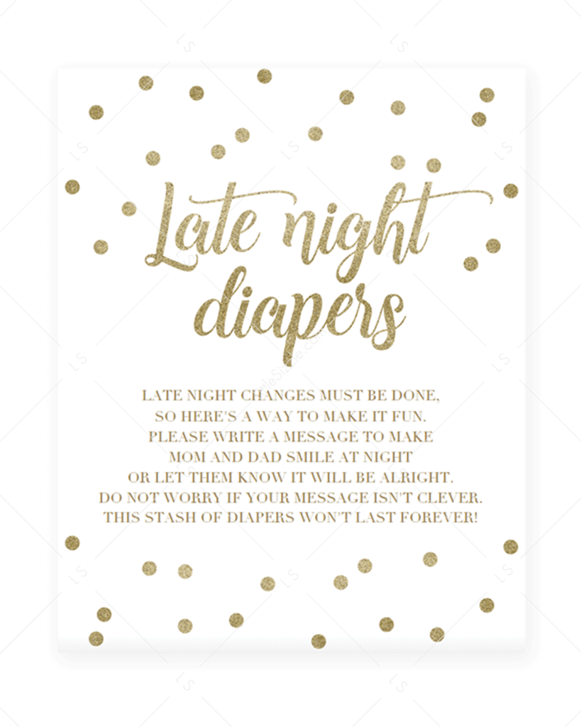 Late Night Diapers Printable For Gold Themed Baby Shower - Diaper (819x1024), Png Download