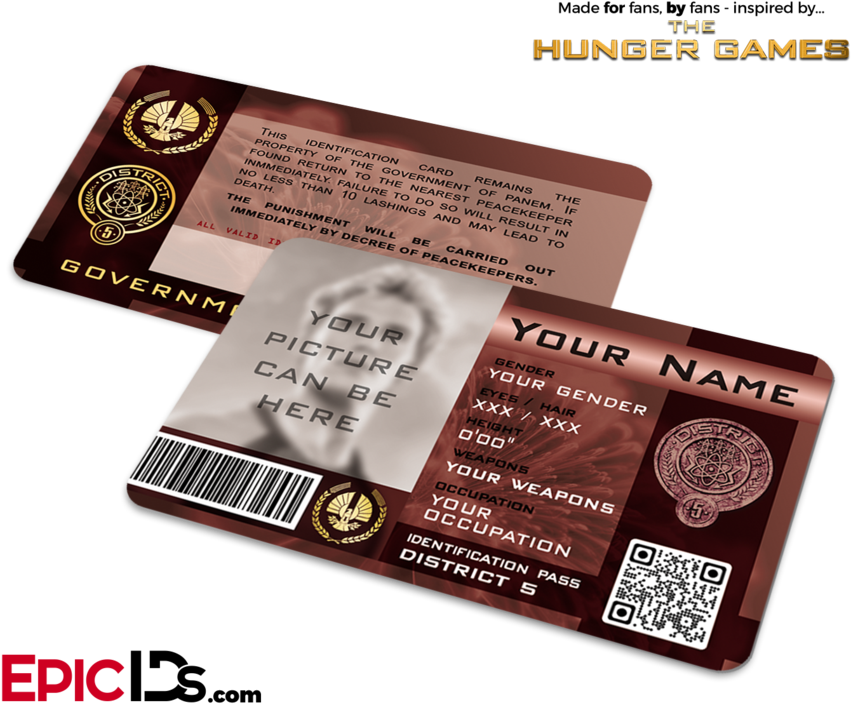The Hunger Games Inspired Panem District 5 Identification - Breakfast Club Inspired Brian Johnson Student Id (900x750), Png Download