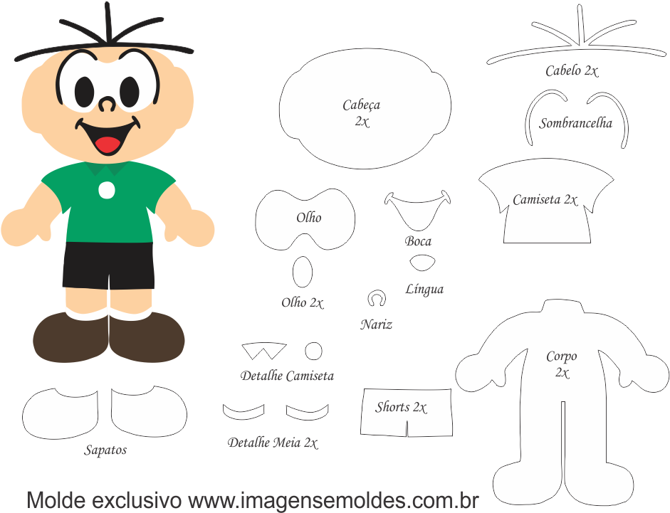 Molde Turma Da Mônica - Molde Turma Da Monica Em Feltro (1000x820), Png Download