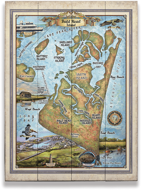 Historic Bald Head Island Nc Vintage Map (730x730), Png Download