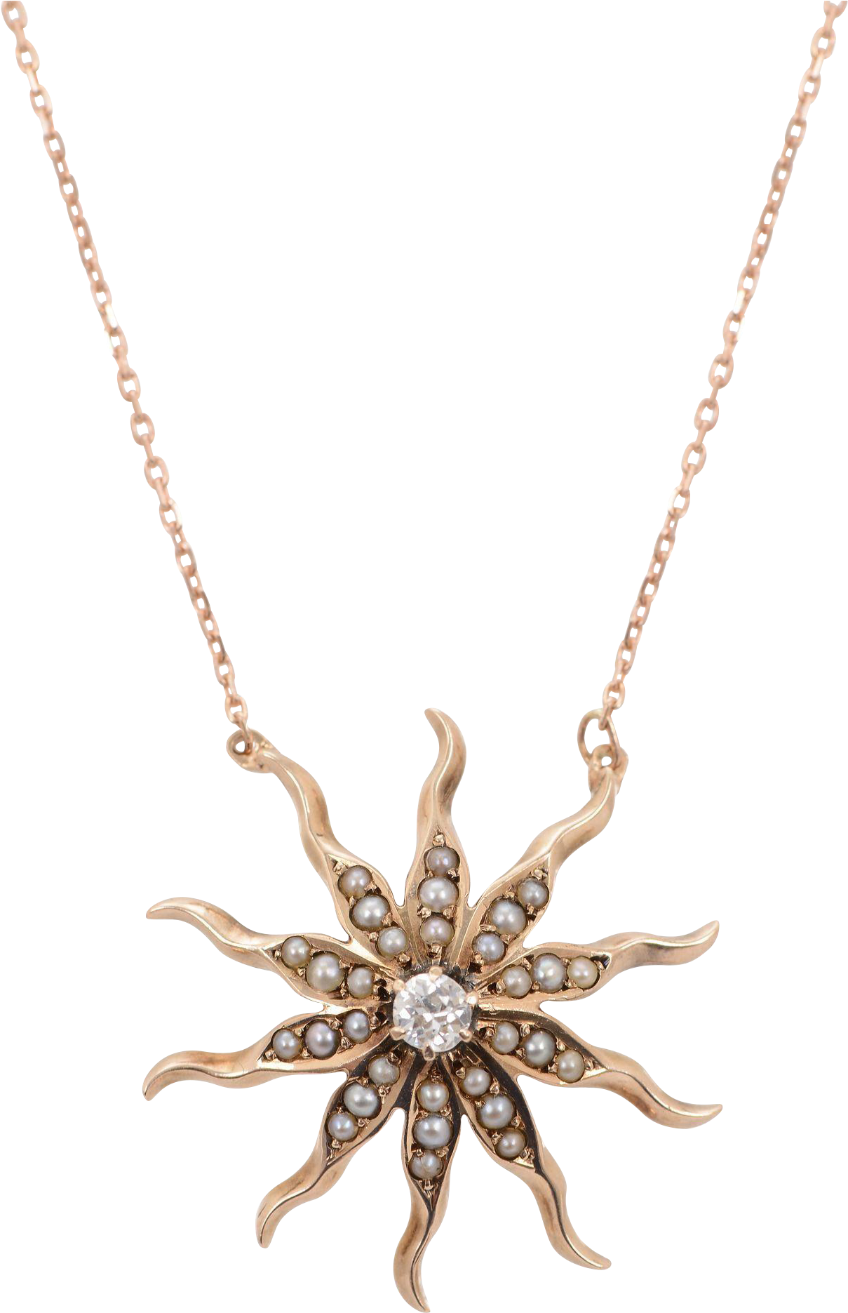 Rose Gold Starburst Necklace - Rose Gold Pearl And Diamond Starburst Necklace (1870x1870), Png Download
