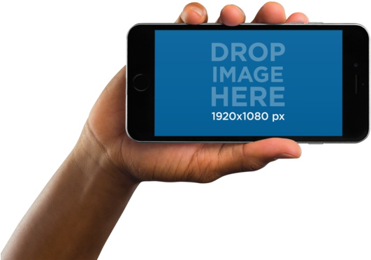 Black Iphone 6 In Landscape Position Over Transparent - Mobile Phone