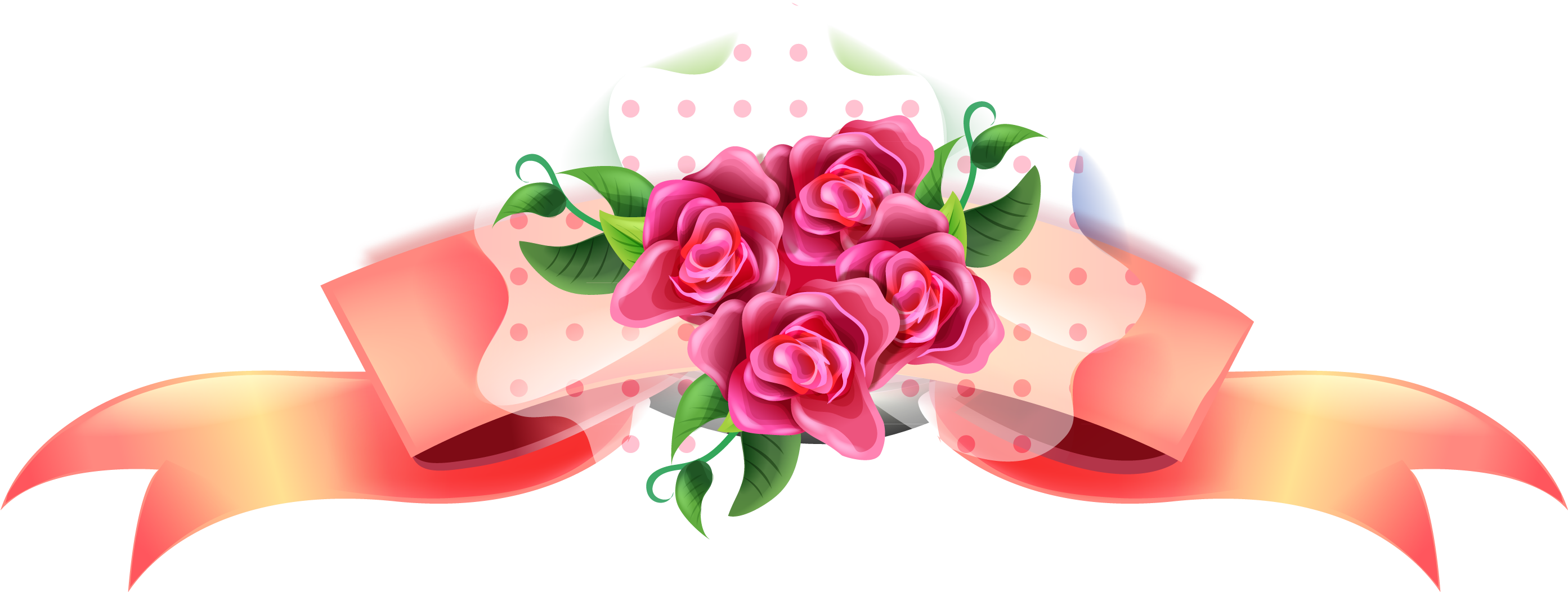 Cartoon Hand Painted Rose Bow (2786x1052), Png Download