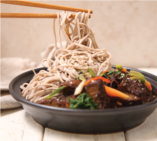 5-spice Braised Beef With Soba Noodles (1200x450), Png Download