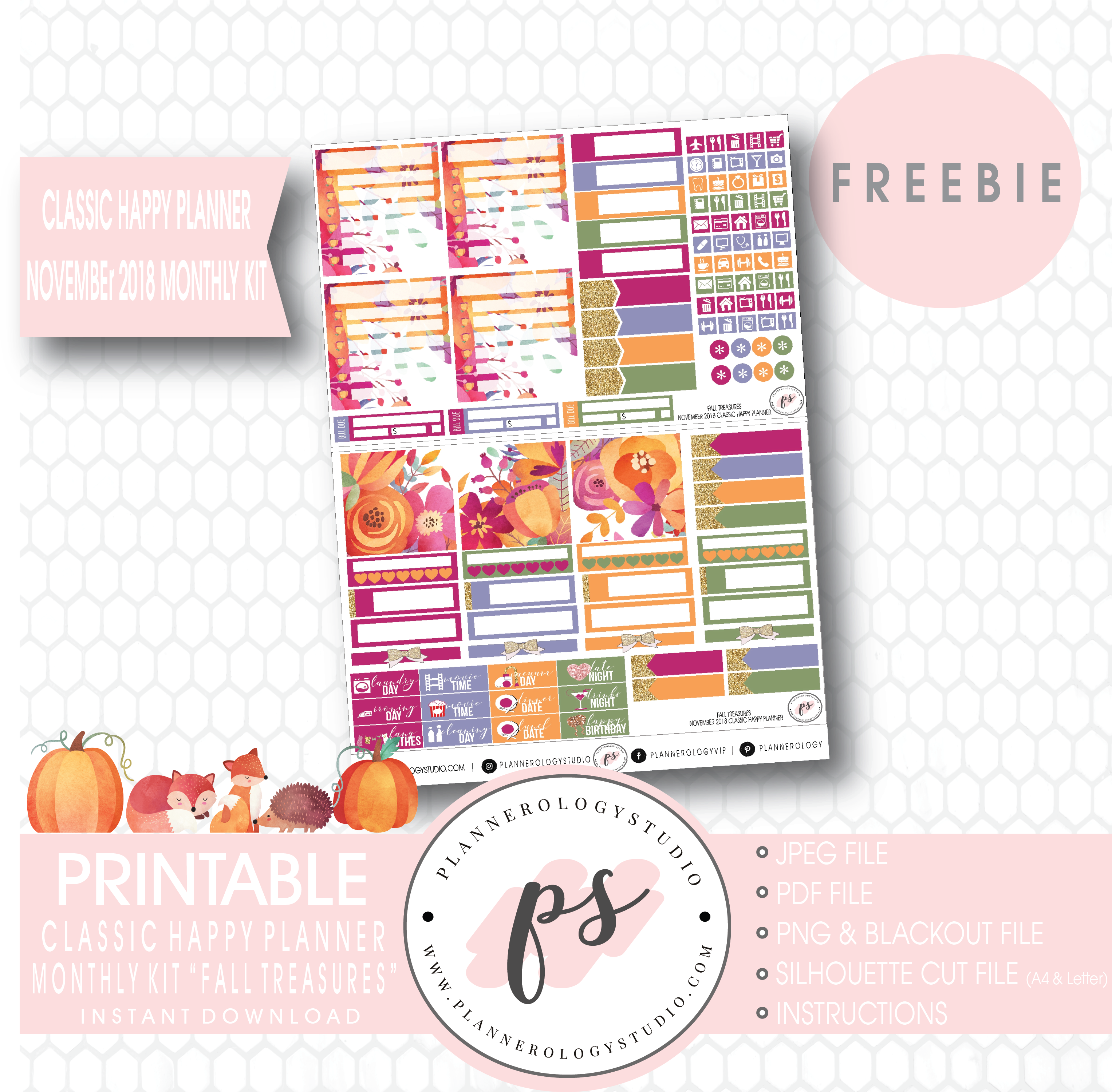 Fall Treasures Classic Happy Planner November 2018 (3067x3000), Png Download