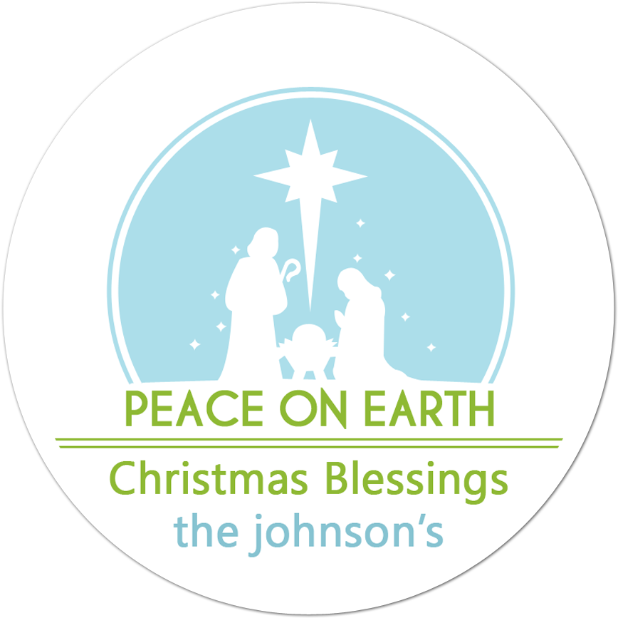 Nativity Scene Blue Personalized Sticker - Peace On Earth Stamp (1000x1000), Png Download