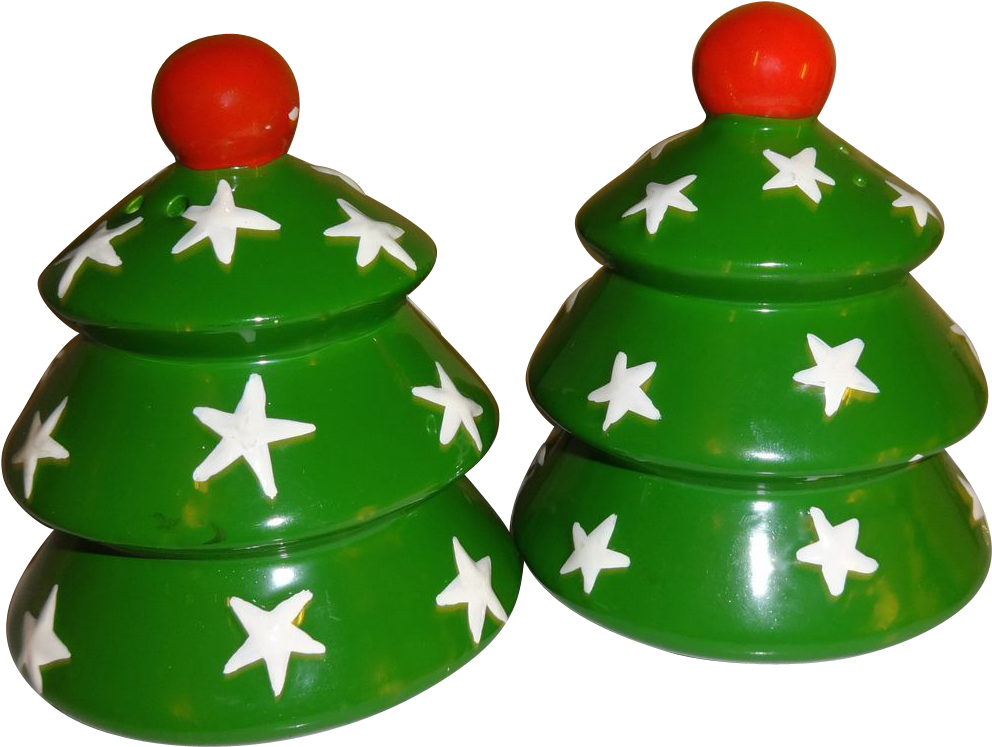 Green Christmas Tree With Stars, Salt And Pepper Shakers - Salt And Pepper Shakers (991x991), Png Download