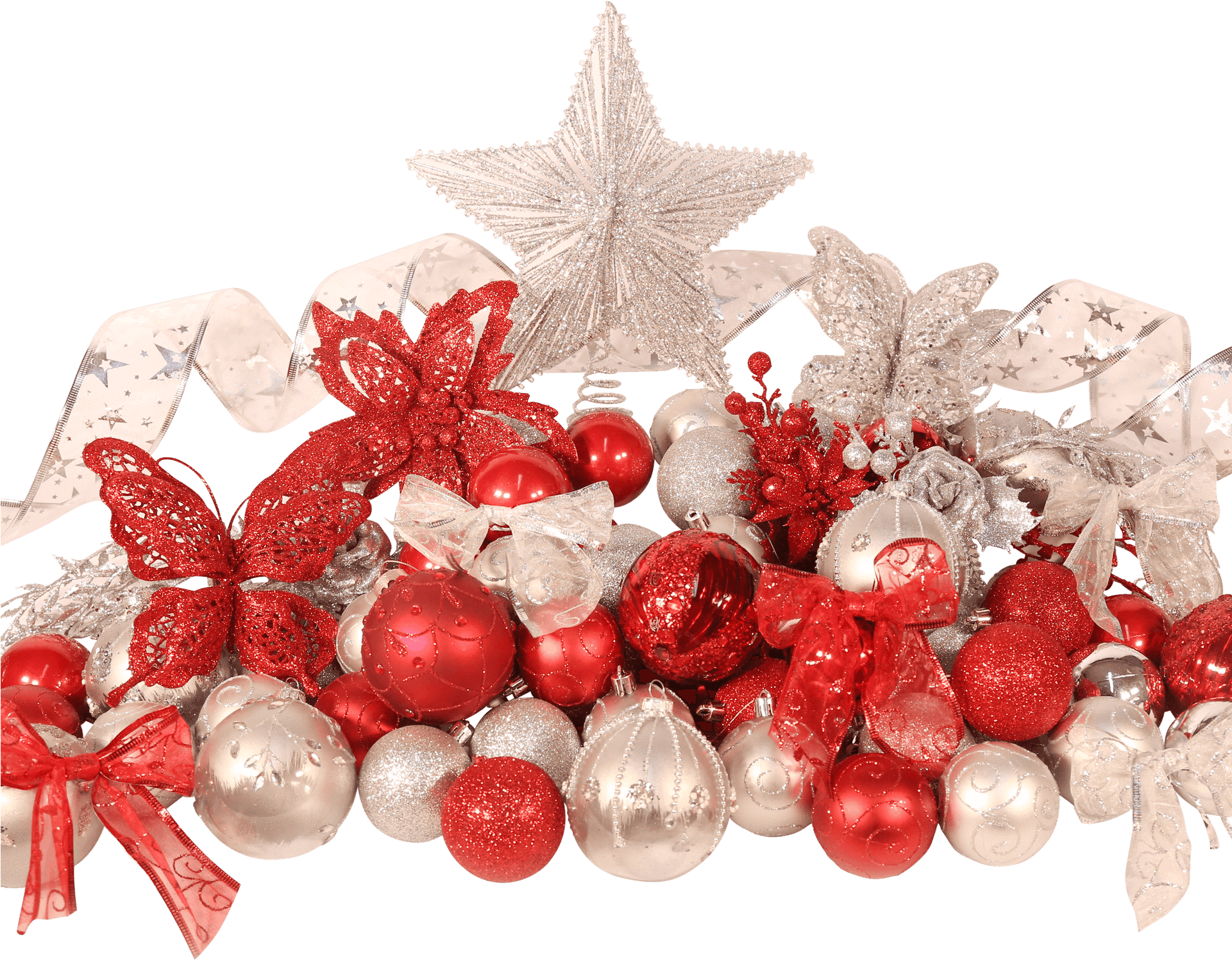 5ft Christmas Tree Classic Decoration Set In Red And - Christmas Tree (1920x1664), Png Download