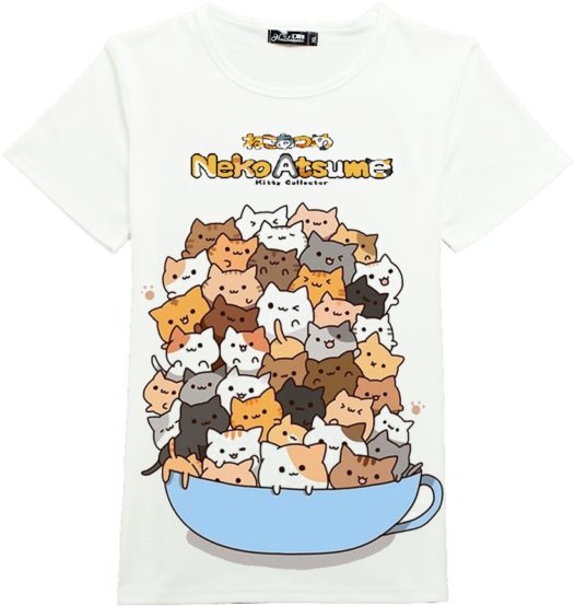 Cartoon Cute Cat Neko Atusume Short Sleeve T-shirt - Kawaii Cat In A Cup (640x640), Png Download