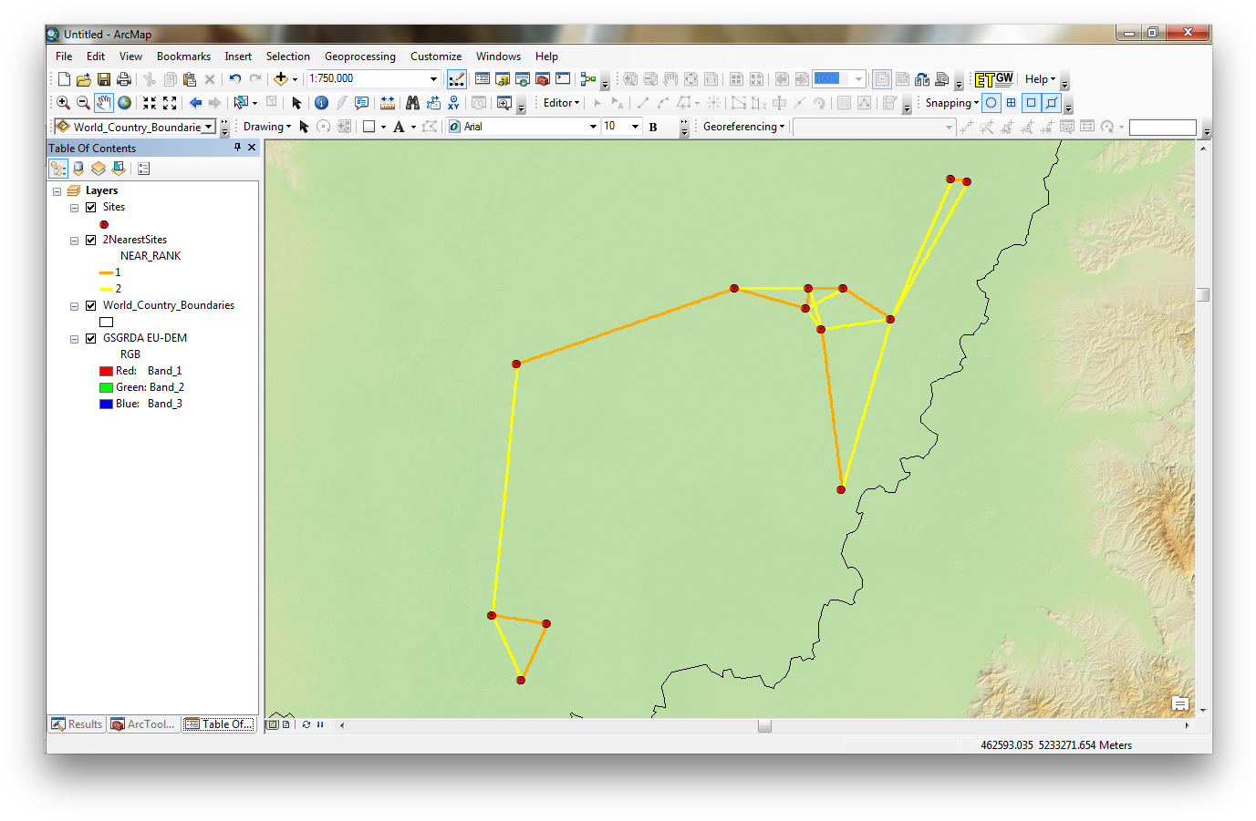 Lines Connecting Sites To The Two Nearest Sites I - Arcgis Editor (1392x912), Png Download
