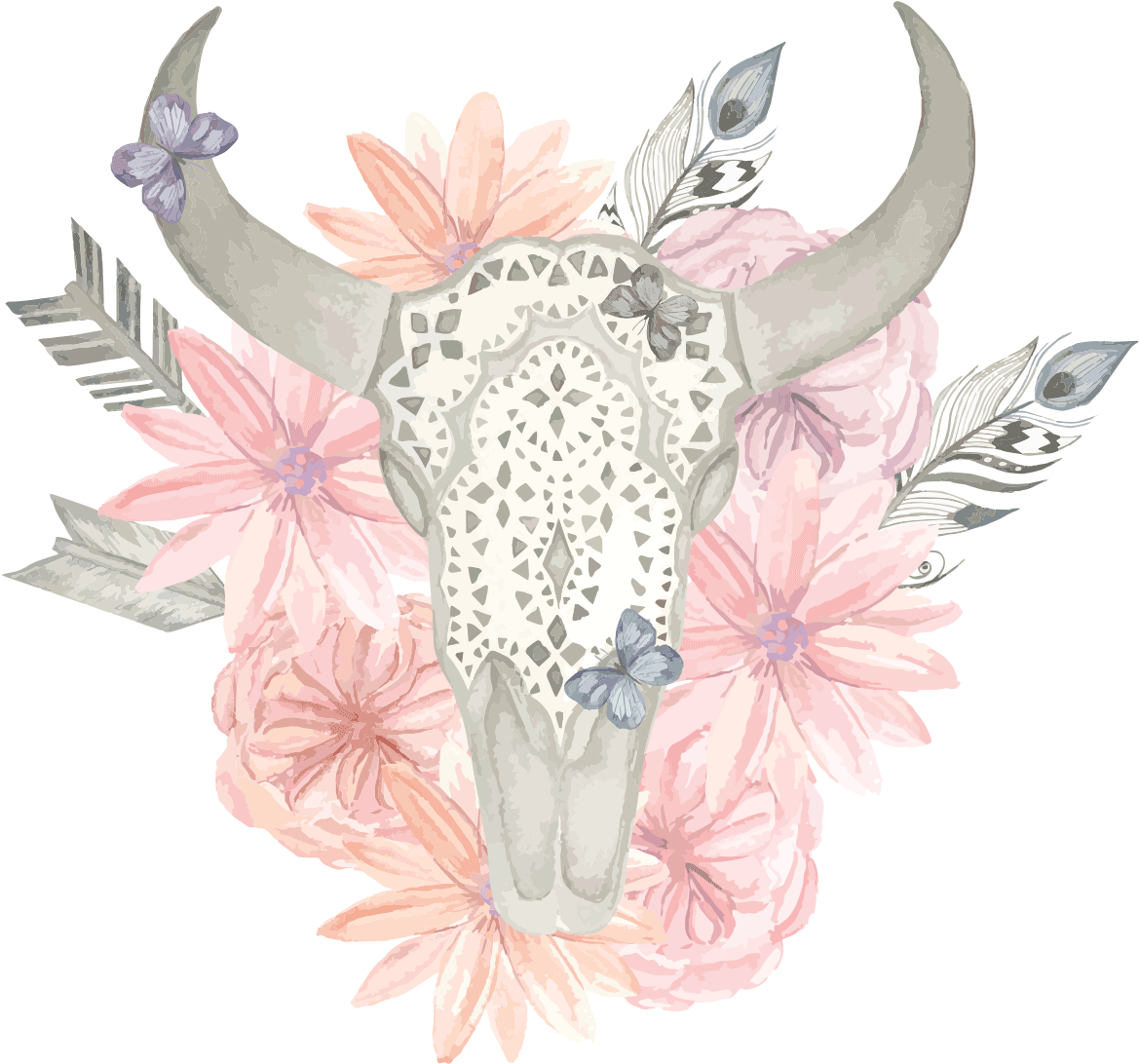 Sticker Boheme Tete De Buffle Romantique Ambiance Sticker - Buffalo Skull Pillow Case (1200x1200), Png Download