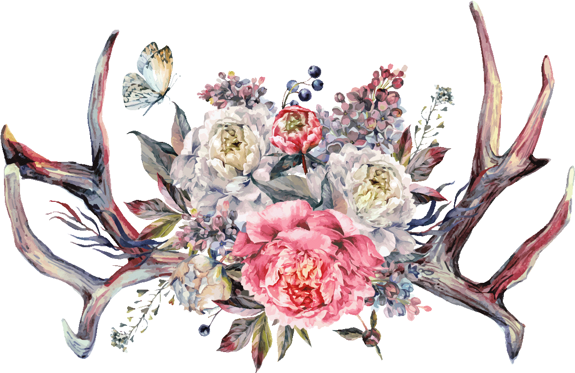 Sticker Boheme Cornes De Buffle Fleuri Ambiance Sticker (1200x1200), Png Download