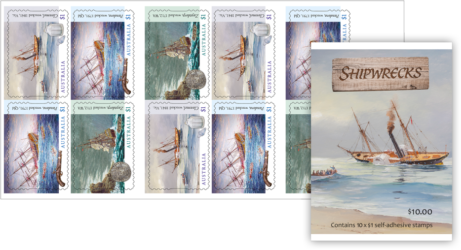 Booklet Of 10 X $1 Shipwreck Stamps - Windjammer (970x545), Png Download