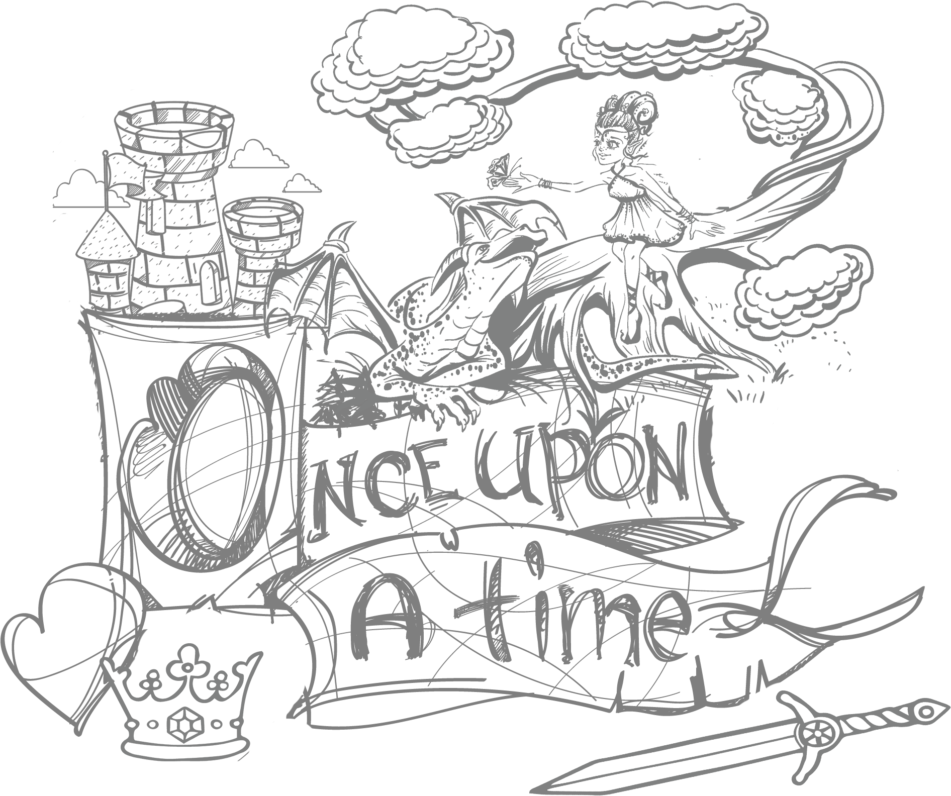 In A Cave At The Bottom Of Wawel Hill There Once Lived - Fairy Tales Black And White (2026x1803), Png Download