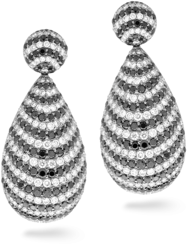 Pear Shaped Black & White Rows Diamond Drop Earrings - Diamond Drop Earrings (944x944), Png Download