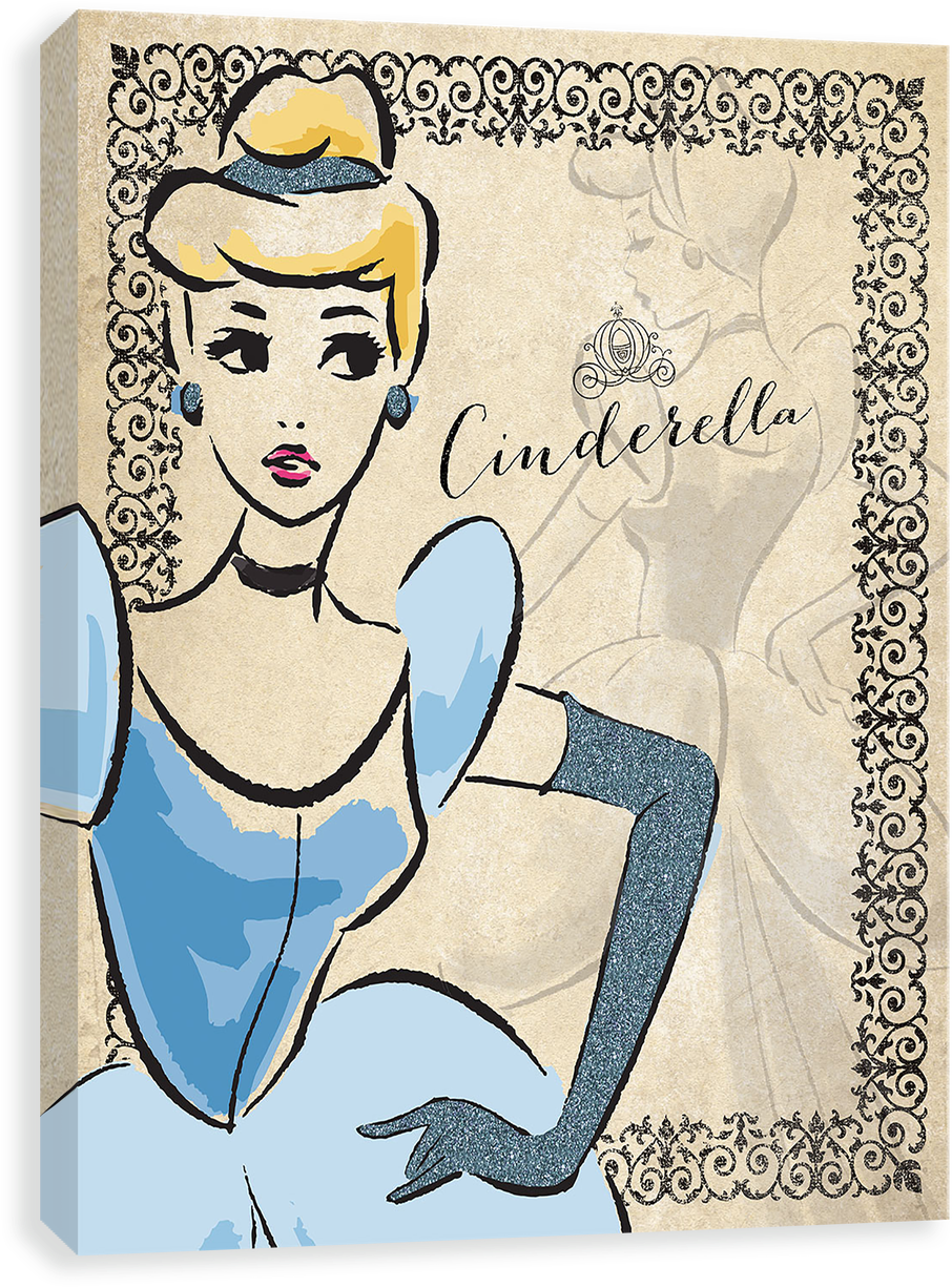Fashionista Vintage - Glitter Cinderella - Cinderella Canvases By Entertainart - Cinderella Wrapped (1280x1280), Png Download