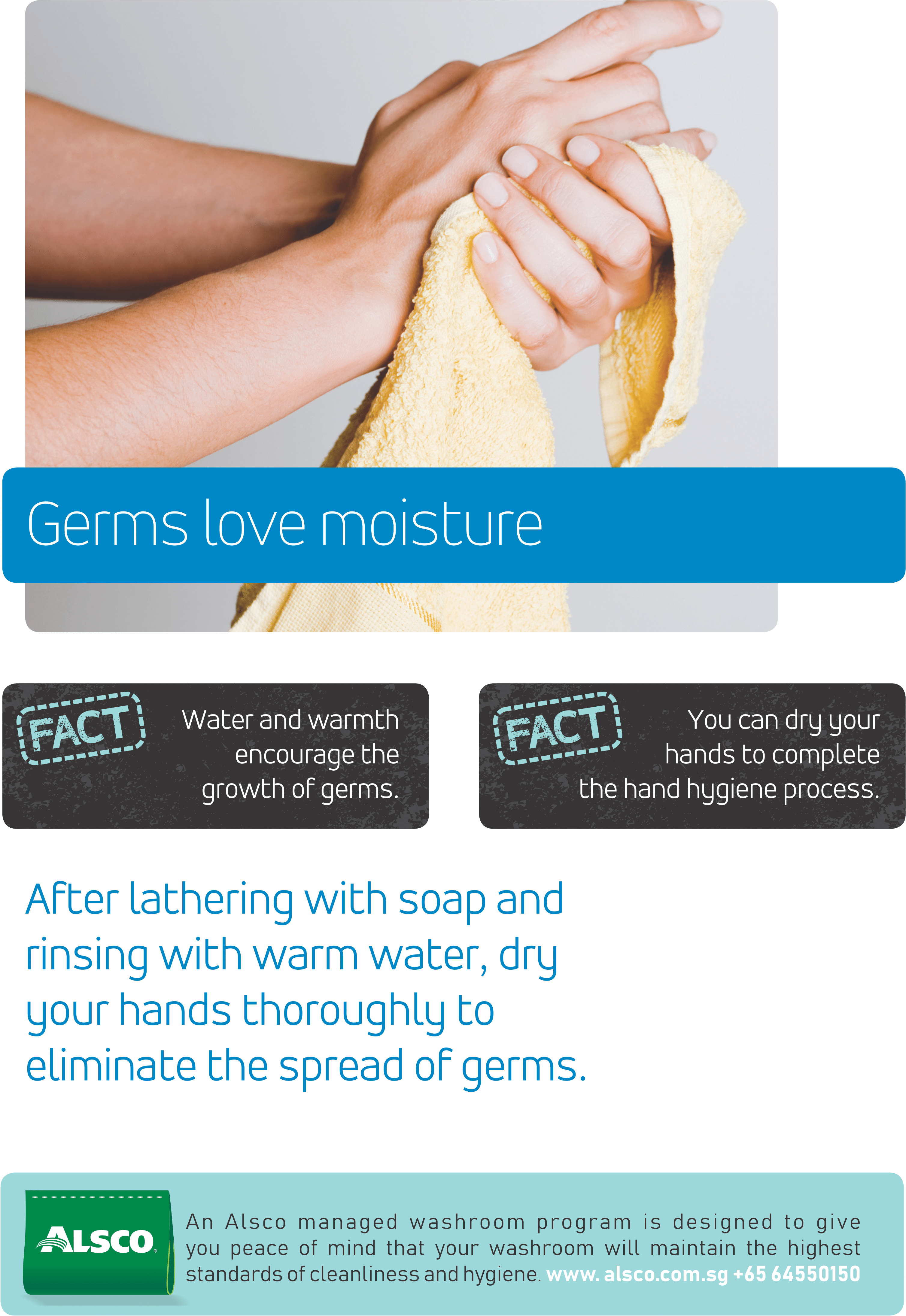 Alsco Hygiene Poster With A Woman Wiping Her Hands (3511x4963), Png Download