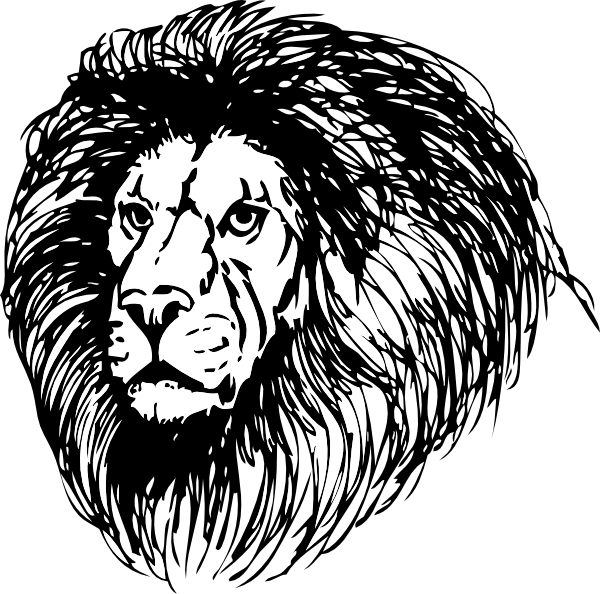 Lion Head Clipart - Black And White Lion Head Png (600x594), Png Download