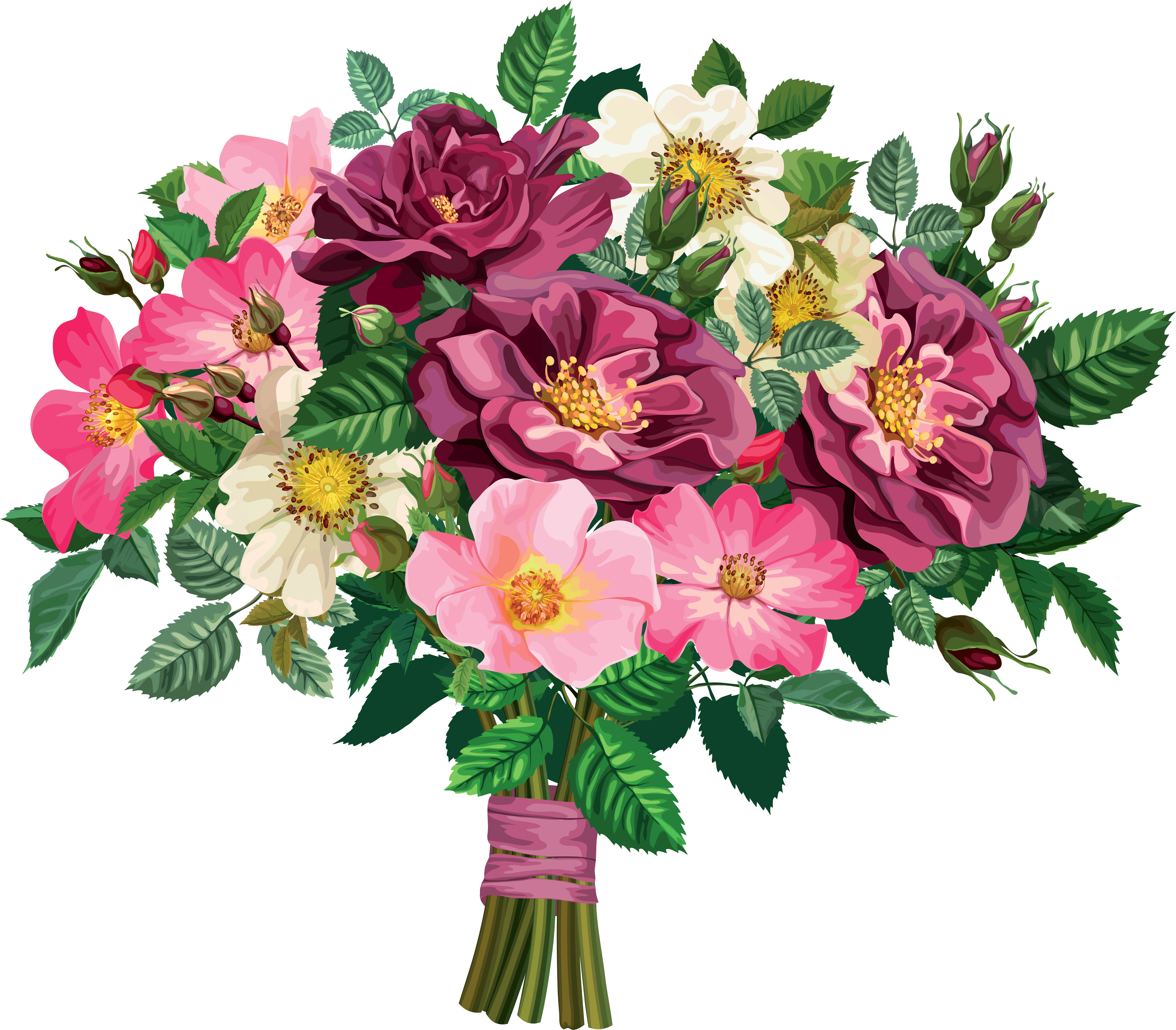 Rose Clipart Flower Bouquet Pencil And In Color Rose - Flower Bouquet Transparent Background (5450x4643), Png Download