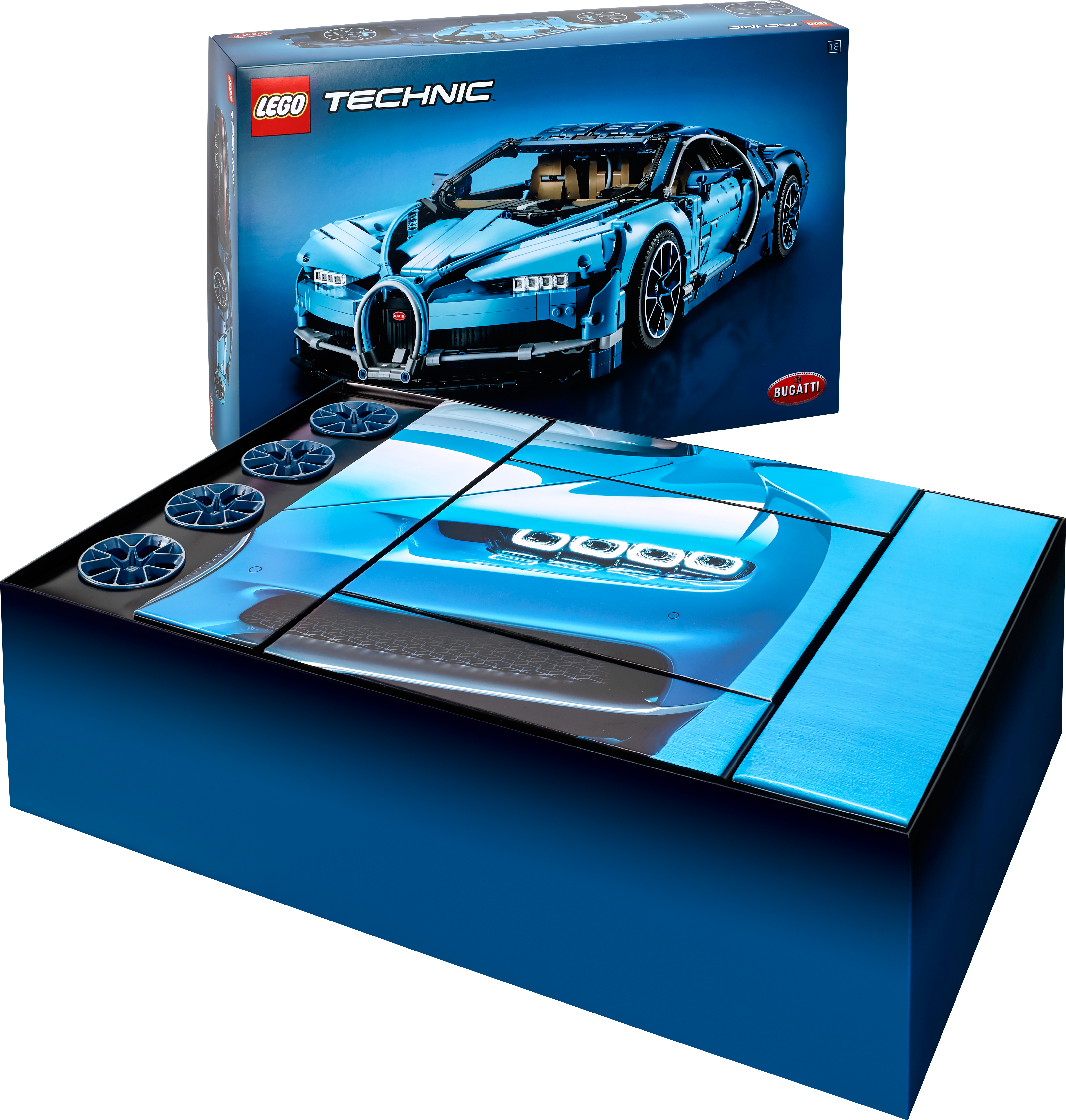 A Classic Bugatti Duo-tone Blue Color Scheme Reflects - Lego Bugatti Chiron Box (4705x5638), Png Download