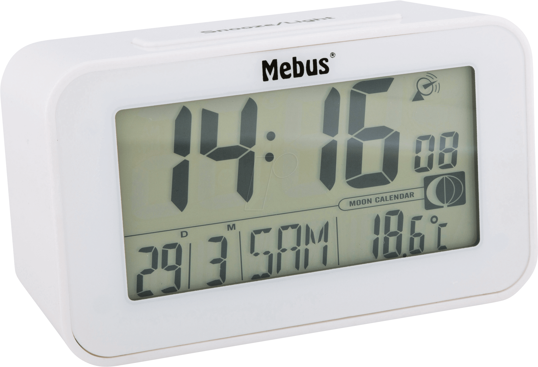 Radio Alarm Clock Digital, Moon Phase, White Mebus - Mebus Funkwecker Mit Thermometer Weiß (2584x1772), Png Download